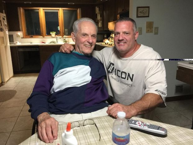 Rocky Colavito with son Steve Colavito in the Bern Township home built for Rocky and his wife, Carmen. (Courtesy of Steve Colavito.)