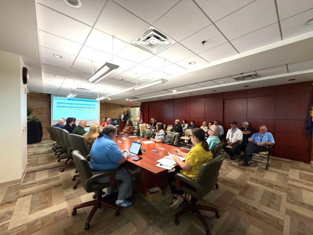 A board meeting is held in the conference room at the Wilkes-Barre/Scranton International Airport in Pittston Twp. Thursday, August 27, 2026. (SEAN MCKEAG / STAFF PHOTOGRAPHER)