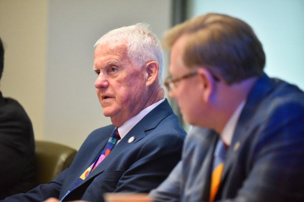 Lackawanna County Commissioner Thom Welby speaks during a board meeting held in the conference room at the Wilkes-Barre/Scranton International Airport in Pittston Twp. Thursday, August 27, 2026. (SEAN MCKEAG / STAFF PHOTOGRAPHER)