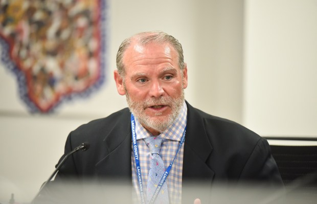 Lackawanna County Solicitor Christopher Caputo speaks during the Board of Elections meeting held in the Commissioners Conference Room at the county government center in Scranton Thursday, August 13, 2026. (SEAN MCKEAG / STAFF PHOTOGRAPHER)