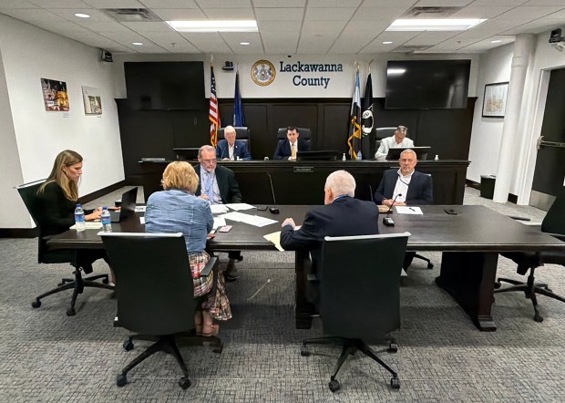 The Board of Elections meeting commences in the Commissioners Conference Room at the Lackawanna County Government Center in Scranton Thursday, August 13, 2026. (SEAN MCKEAG / STAFF PHOTOGRAPHER)