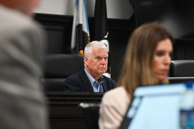 Lackawanna County Commissioner Thom Welby looks on during the commissioners' meeting held at the county government center in Scranton Wednesday, August 5, 2026. (SEAN MCKEAG / STAFF PHOTOGRAPHER)