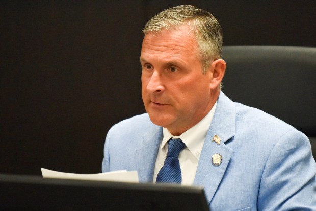 Lackawanna County Commissioner Chris Chermak speaks during the commissioners' meeting held at the county government center in Scranton Wednesday, August 19, 2026. (SEAN MCKEAG / STAFF PHOTOGRAPHER)