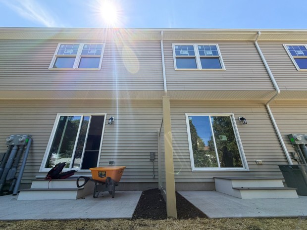 The rear entrances to new townhouses being constructed on Wheeler Avenue in Scranton Wednesday, August 26, 2026. (SEAN MCKEAG / STAFF PHOTOGRAPHER)