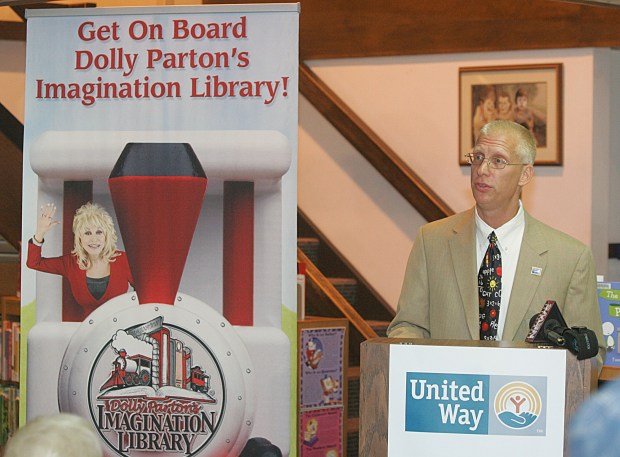 United Way of Wyoming Valley President and CEO, Bill Jones, announces Dolly Parton's Imagination Library at the Osterhout Free Library. (WARREN RUDA/THE CITIZENS VOICE)