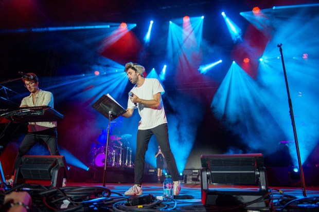 AJR performs at Musikfest's Wind Creek Steel Stage at PNC Plaza on Sunday, Aug. 9, 2026, in Bethlehem. AJR headlined the final day of the 43rd annual Musikfest. (Jonathan Broady/Special to The Morning Call)