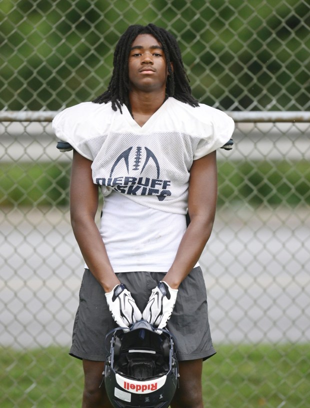 Kory Byrd stands for a picture after the Dieruff football team holds practice Monday, Aug, 10, 2026, on the opening day of the heat acclimatization period. The Huskies practice well away from the school on North 3rd Street in Allentown. (Monica Cabrera/The Morning Call)
