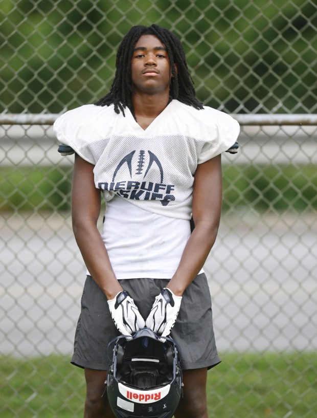 Kory Byrd stands for a picture after the Dieruff football team holds practice Monday, Aug, 10, 2026, on the opening day of the heat acclimatization period. The Huskies practice well away from the school on North 3rd Street in Allentown. (Monica Cabrera/The Morning Call)