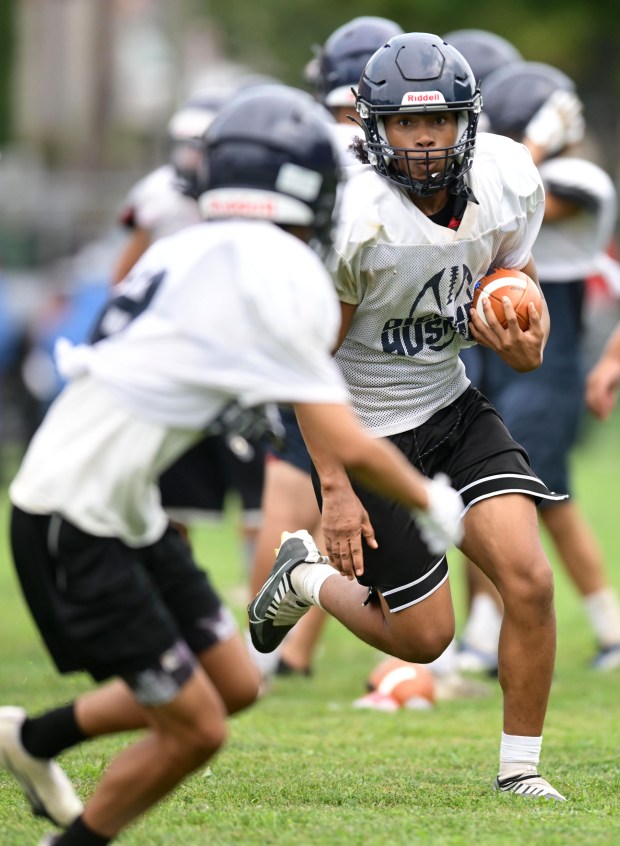 The Dieruff football team holds practice Monday, Aug, 10, 2026, on the opening day of the heat acclimatization period. The Huskies practice well away from the school on North 3rd Street in Allentown. (Monica Cabrera/The Morning Call)