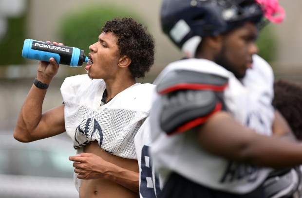 The Dieruff High School football team kicks off its preseason training Monday, Aug, 10, 2026, on the opening day of the heat acclimatization period. The Huskies practice well away from the school on North 3rd Street in Allentown. (Monica Cabrera/The Morning Call)