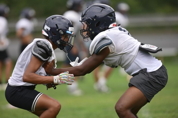 The Dieruff High School football team kicks off its preseason training Monday, Aug, 10, 2026, on the opening day of the heat acclimatization period. The Huskies practice well away from the school on North 3rd Street in Allentown. (Monica Cabrera/The Morning Call)