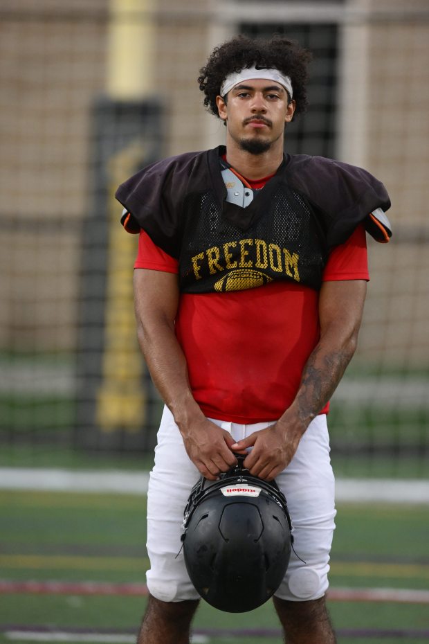 Freedom's Davyan Moore stands for a picture Monday, Aug. 17, 2026, during football practice in Bethlehem. Freedom is coming off a tough season by their standards. The Patriots were 5-6 last season, but are optimistic about staging a turnaround. (Monica Cabrera/The Morning Call)