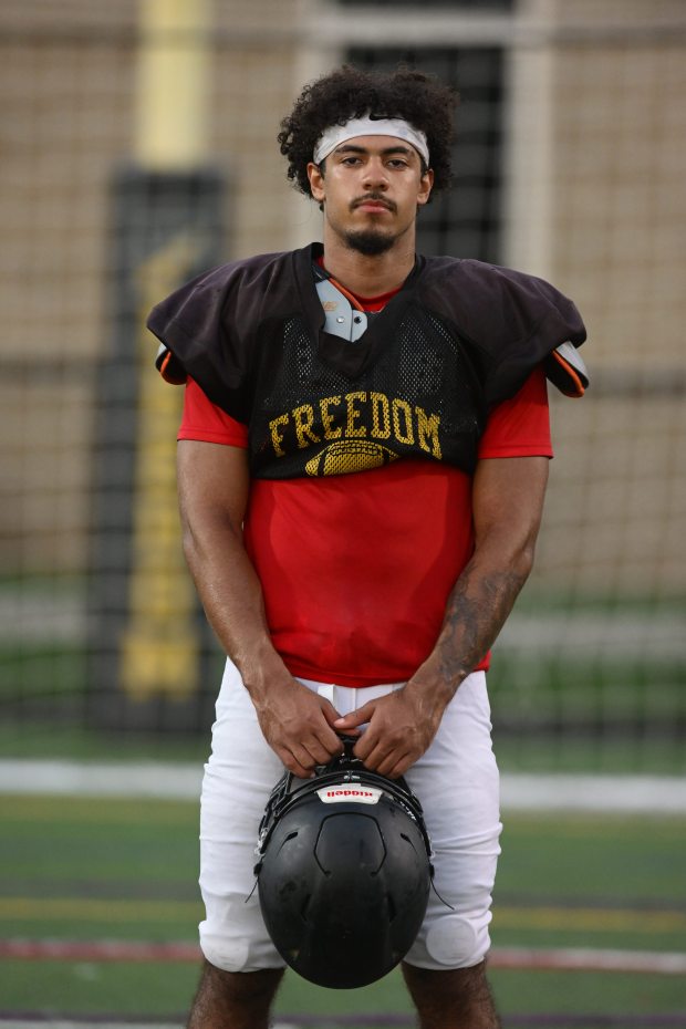 Freedom's Davyan Moore stands for a picture Monday, Aug. 17, 2026, during football practice in Bethlehem. Freedom is coming off a tough season by their standards. The Patriots were 5-6 last season, but are optimistic about staging a turnaround. (Monica Cabrera/The Morning Call)