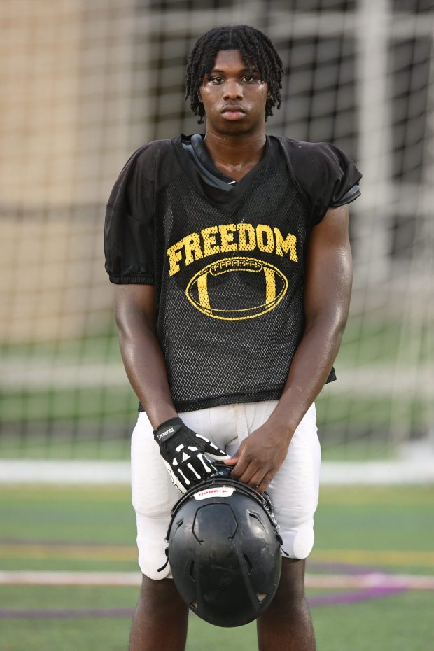 Freedom's Reshaun Jones stands for a picture Monday, Aug. 17, 2026, during football practice in Bethlehem. Freedom is coming off a tough season by their standards. The Patriots were 5-6 last season, but are optimistic about staging a turnaround. (Monica Cabrera/The Morning Call)