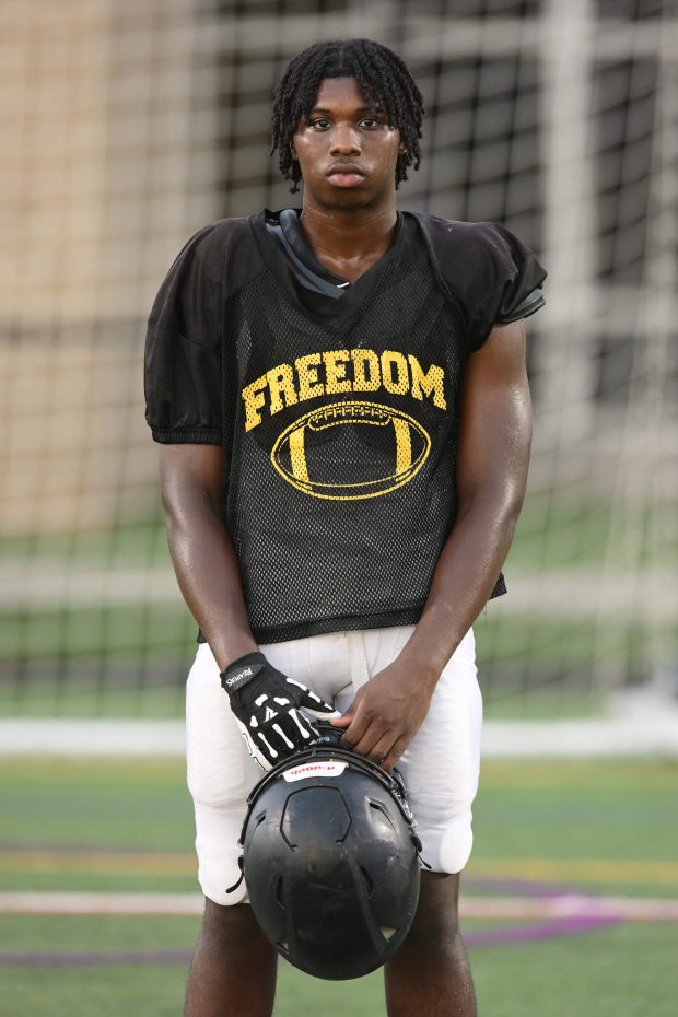 Freedom's Reshaun Jones stands for a picture Monday, Aug. 17, 2026, during football practice in Bethlehem. Freedom is coming off a tough season by their standards. The Patriots were 5-6 last season, but are optimistic about staging a turnaround. (Monica Cabrera/The Morning Call)