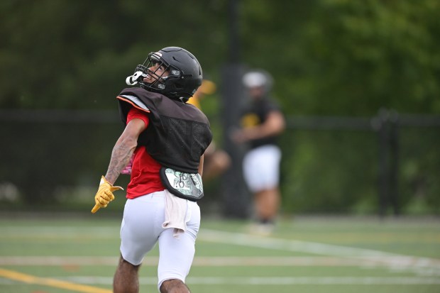Freedom High School Football players run drills Monday, Aug. 17, 2026, during their football practice in Bethlehem. Freedom is coming off a tough season by their standards. The Patriots were 5-6 last season, but are optimistic about staging a turnaround. (Monica Cabrera/The Morning Call)