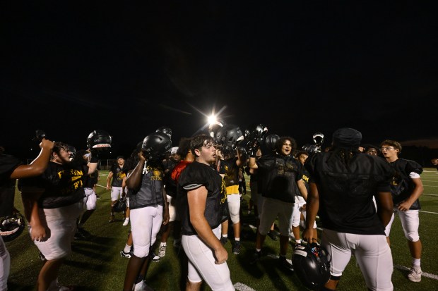 Freedom High School Football team players run drills Monday, Aug. 17, 2026, during practice in Bethlehem. Freedom is coming off a tough season by their standards. The Patriots were 5-6 last season, but are optimistic about staging a turnaround. (Monica Cabrera/The Morning Call)