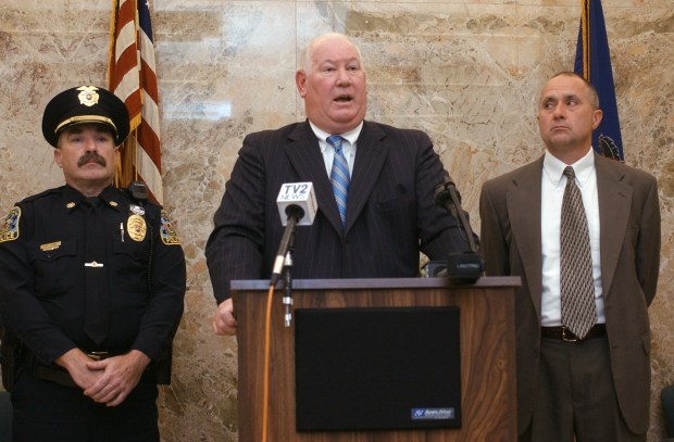 Lehigh County District Attorney Jim Martin holds a news conference Friday, Oct. 31, 2003. (Denise Sanchez/The Morning Call)