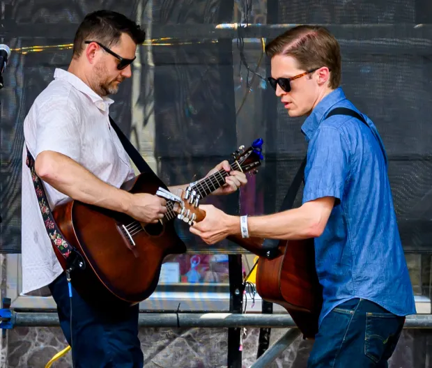 Twelve String, an acoustic songwriting duo based in the Lehigh Valley, perform Sunday, Aug. 9, 2026, on the last day of Musikfest in Bethlehem. (April Gamiz/The Morning Call)