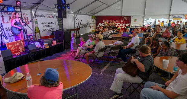 Stacy Gabel performs to a crowd Sunday, Aug. 9, 2026, on the last day of Musikfest in Bethlehem. (April Gamiz/The Morning Call)
