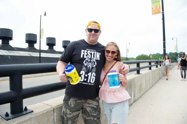 Festivalgoers enjoy food, music, and the atmosphere as they gather ahead of the evening's headlining performance during Musikfest on Sunday, Aug. 2, 2026, in Bethlehem. The annual festival runs through Aug. 9. (Jonathan Broady/Special to The Morning Call)