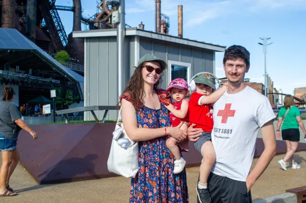 Festivalgoers enjoy food, music, and the atmosphere as they gather ahead of the evening's headlining performance during Musikfest on Monday, Aug. 3, 2026, in Bethlehem. The annual festival runs through Aug. 9. (Jonathan Broady/Special to The Morning Call)