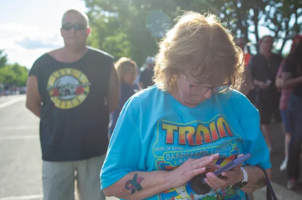 Festivalgoers enjoy food, music, and the atmosphere as they gather ahead of the evening's headlining performance during Musikfest on Monday, Aug. 3, 2026, in Bethlehem. The annual festival runs through Aug. 9. (Jonathan Broady/Special to The Morning Call)