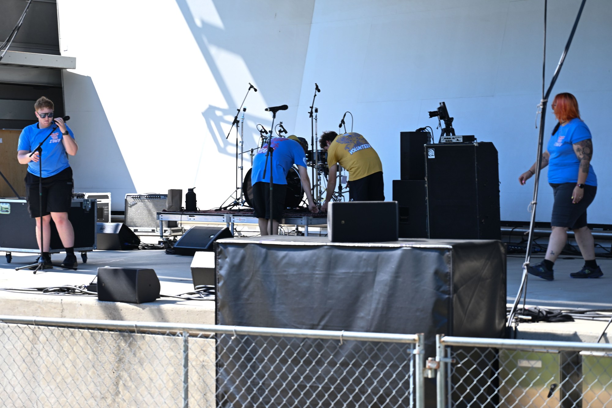 Staff and volunteers prepare instruments during Muskiest Tuesday, Aug. 4, 2026, at the Levitt Pavilion at the SteelStacks in Bethlehem. (Jon Chiu/The Morning Call)