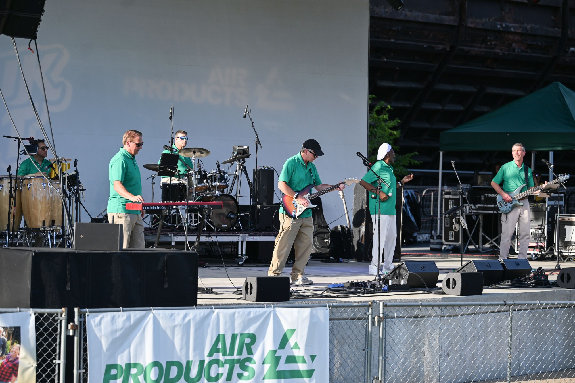 Infusion, a band made up of current and former B. Braun employees, performs at Musikfest on Tuesday, Aug. 4, 2026, in Bethlehem. The annual festival runs through Aug. 9. (Jon Chiu/The Morning Call)