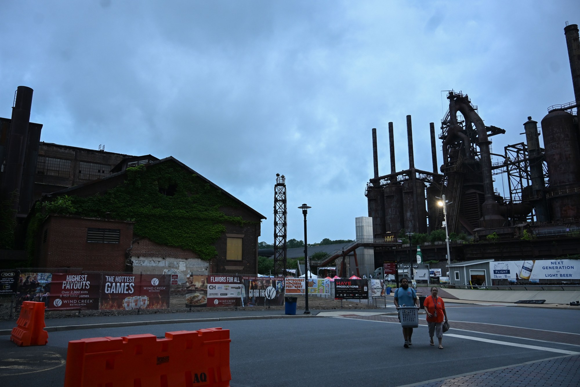 Storm clouds make their way towards Musikfest on Friday, Aug. 7, 2026, at the SteelStacks in Bethlehem. (Jon Chiu/The Morning Call)
