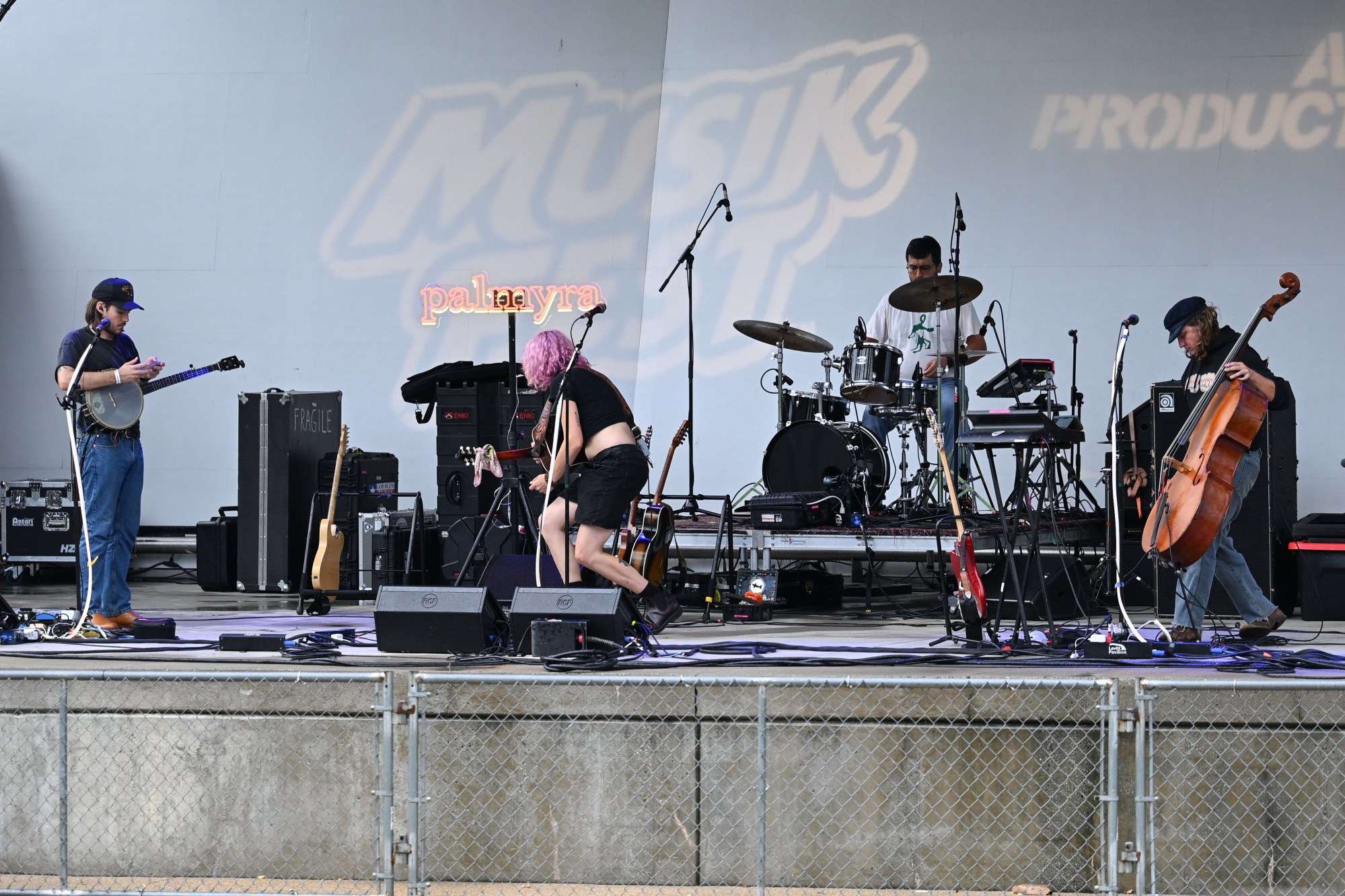 Palmyra prepares to perform during Musikfest on Friday, Aug. 7, 2026, at the SteelStacks in Bethlehem. (Jon Chiu/The Morning Call)