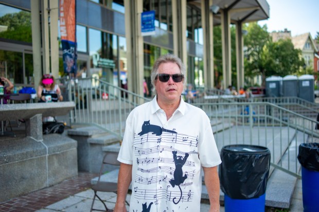 Festivalgoers enjoy food, music, and the atmosphere as they gather ahead of the evening's headlining performance during Musikfest on Saturday, Aug. 8, 2026, in Bethlehem. The annual festival runs through Aug. 9. (Jonathan Broady/Special to The Morning Call)