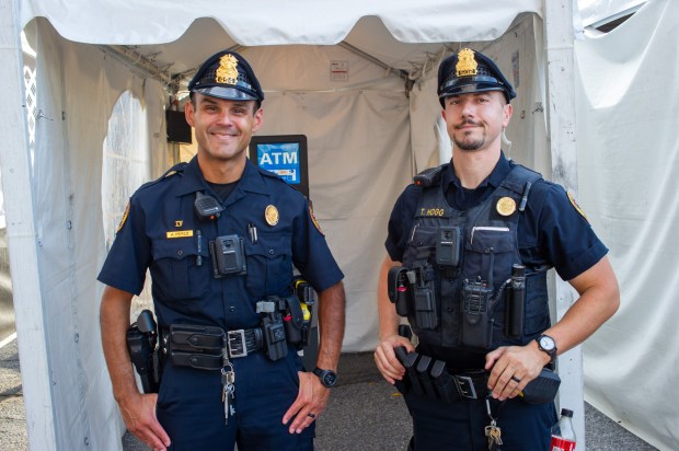 Festivalgoers enjoy food, music, and the atmosphere as they gather ahead of the evening's headlining performance during Musikfest on Saturday, Aug. 8, 2026, in Bethlehem. The annual festival runs through Aug. 9. (Jonathan Broady/Special to The Morning Call)