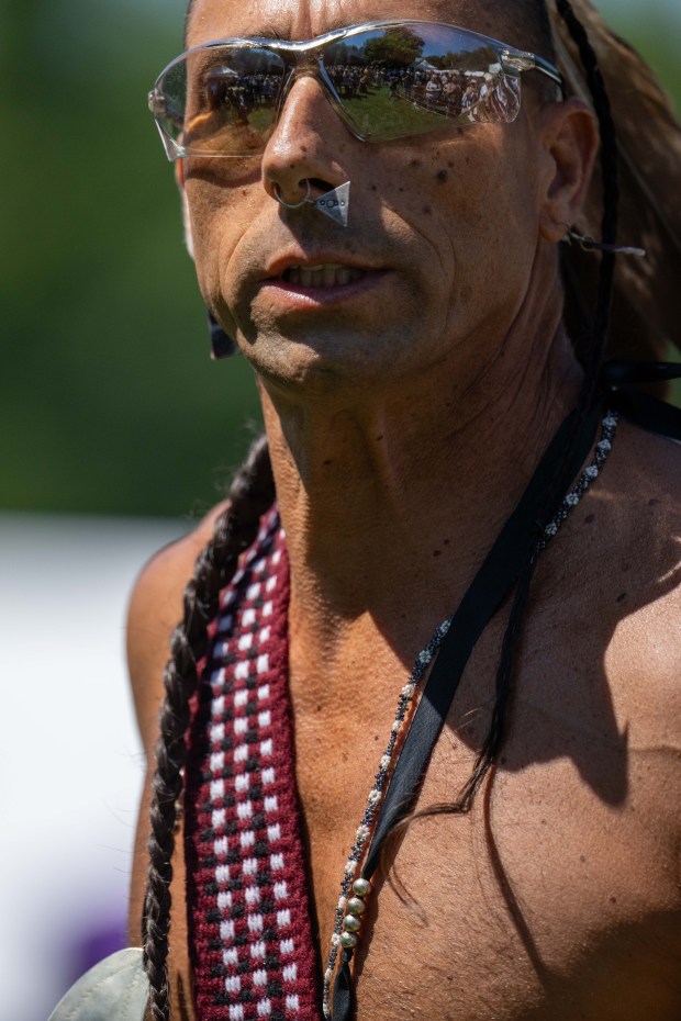 Jeff Stevens,of Upper Black Eddy, Bucks County, representing the Seneca Nation, perform during a round of intertribal dances on Saturday, Aug. 15, 2026, during the 46th Annual Roasting Ears of Corn Festival hosted by the Museum of Indian Culture in Allentown. The event features Native American drumming, singing, dancing, food, artisans, cultural heritage activities and more.The event runs through Sunday - 10 am - 6 pm. (Jonathan Broady/Special to The Morning Call)