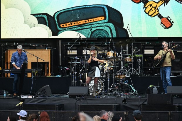 The country music trio Southpaw opens for Parker McCollum during Musikfest on Friday, Aug. 7, 2026, on the Wind Creek Steel Stage at PNC Plaza in Bethlehem. (Jon Chiu/The Morning Call)