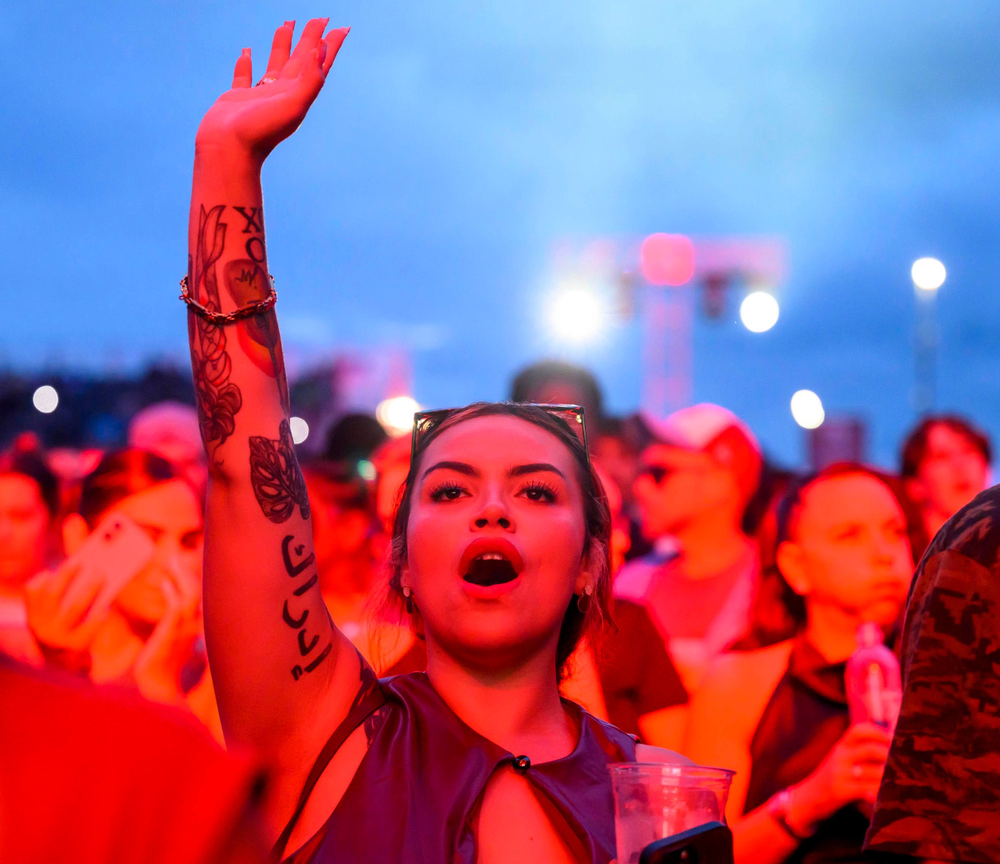 Fans react as special guest DaBaby performs with T.I. on Wednesday, Aug. 5, 2026, on Musikfest's Wind Creek Steel Stage at PNC Plaza in Bethlehem. Musikfest runs through Aug. 9. (April Gamiz/The Morning Call)