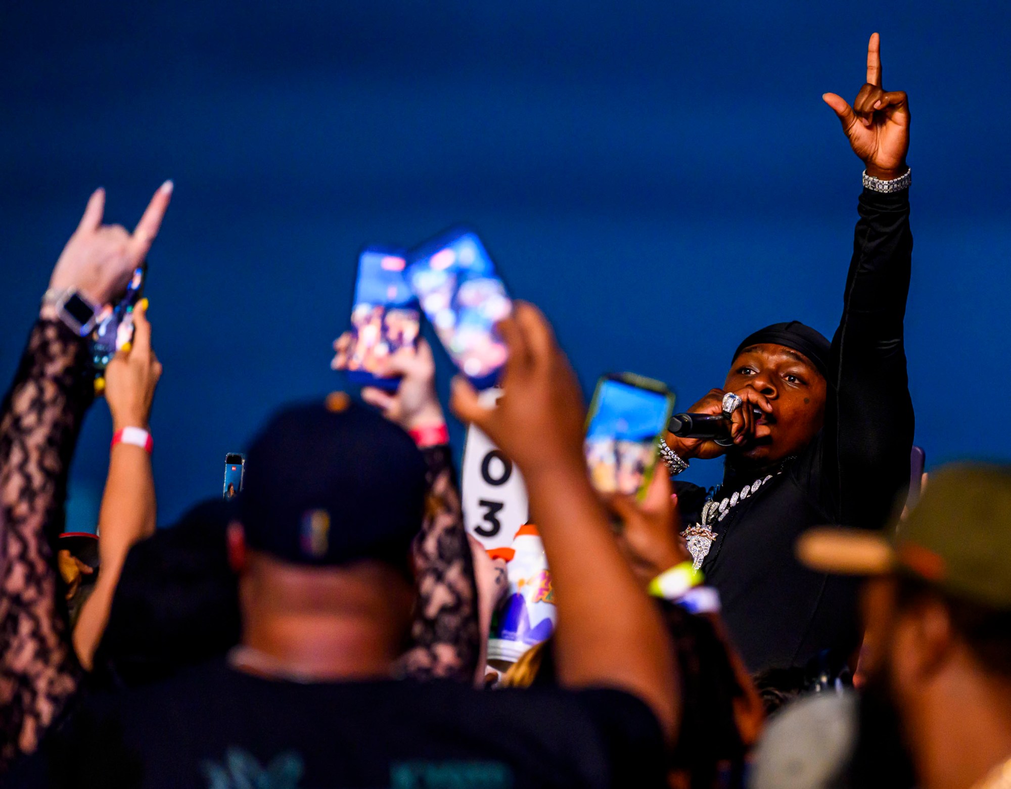 Rapper DaBaby performs in the crowd before rapper T.I. on Wednesday, Aug. 5, 2026, on Musikfest's Wind Creek Steel Stage at PNC Plaza in Bethlehem. Musikfest runs through Aug. 9. (April Gamiz/The Morning Call)