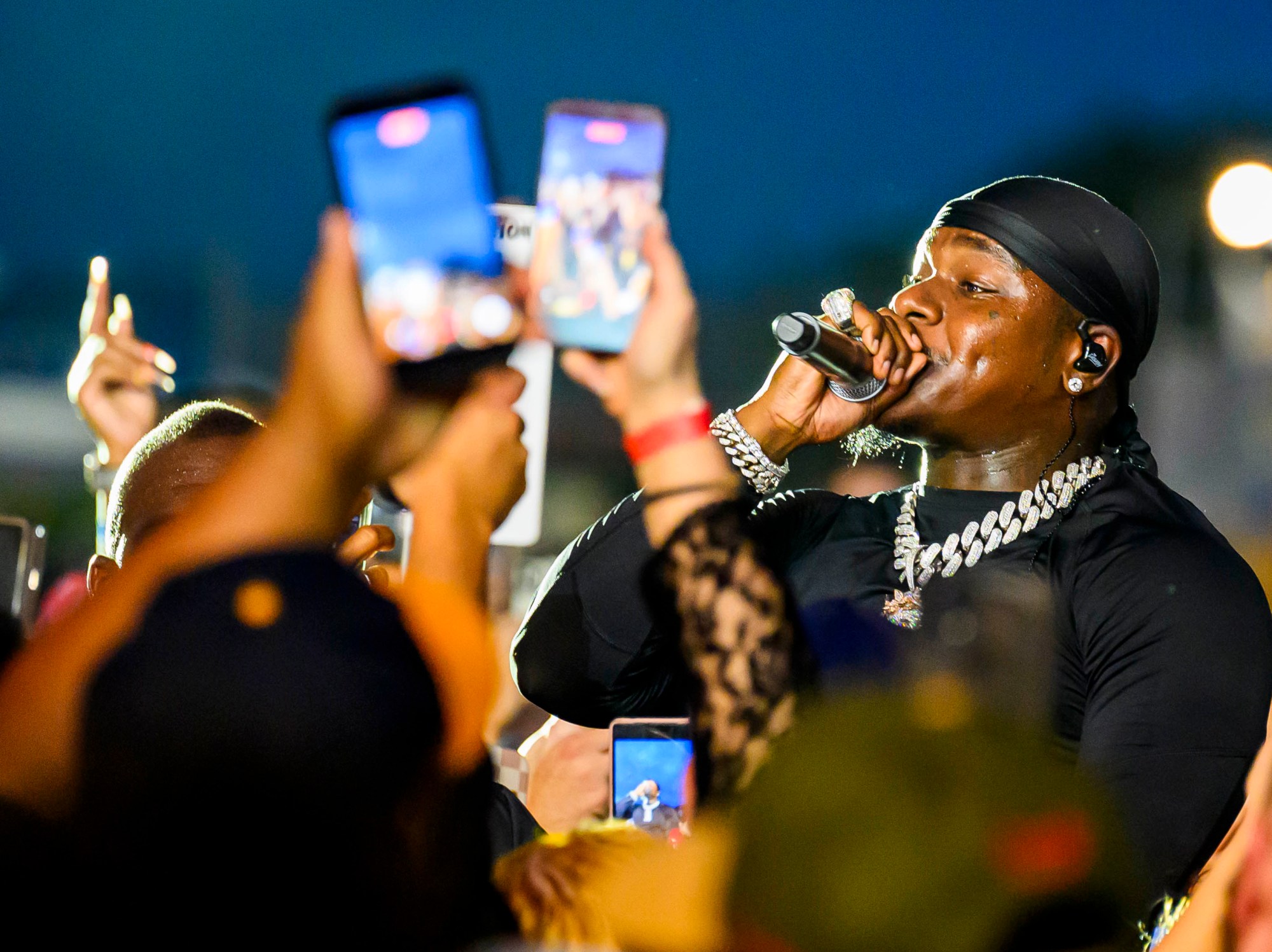Rapper DaBaby performs in the crowd before rapper T.I. on Wednesday, Aug. 5, 2026, on Musikfest's Wind Creek Steel Stage at PNC Plaza in Bethlehem. Musikfest runs through Aug. 9. (April Gamiz/The Morning Call)