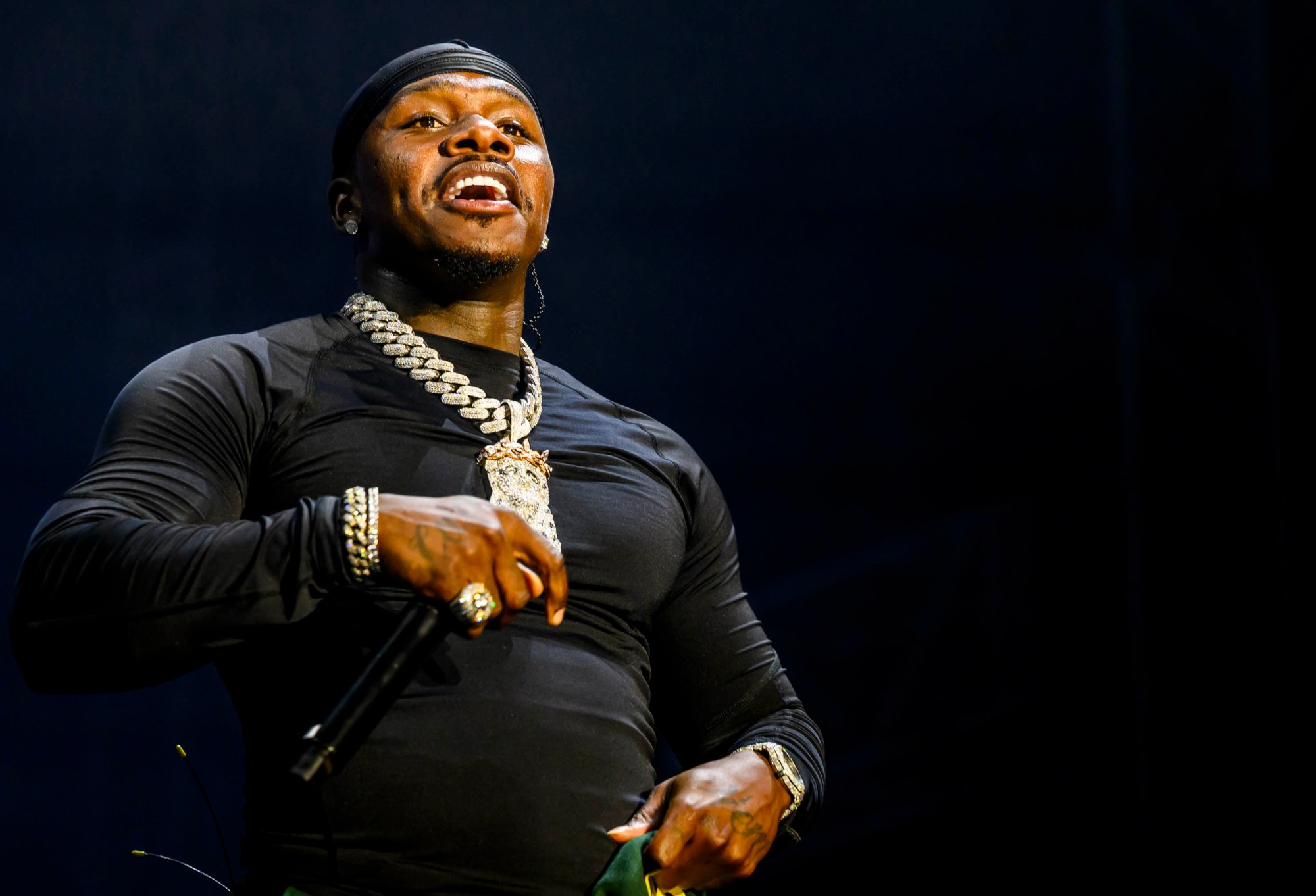 Rapper DaBaby performs in the crowd before rapper T.I. on Wednesday, Aug. 5, 2026, on Musikfest's Wind Creek Steel Stage at PNC Plaza in Bethlehem. Musikfest runs through Aug. 9. (April Gamiz/The Morning Call)