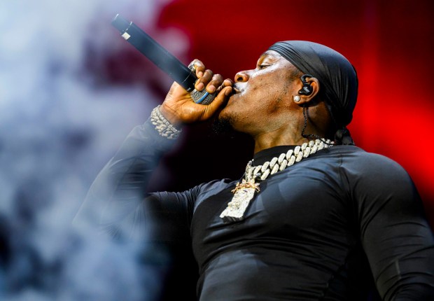 Rapper DaBaby performs in the crowd before rapper T.I. on Wednesday, Aug. 5, 2026, on Musikfest's Wind Creek Steel Stage at PNC Plaza in Bethlehem. Musikfest runs through Aug. 9. (April Gamiz/The Morning Call)