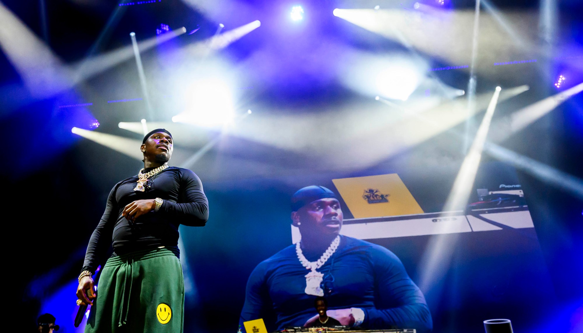 Rapper DaBaby performs in the crowd before rapper T.I. on Wednesday, Aug. 5, 2026, on Musikfest's Wind Creek Steel Stage at PNC Plaza in Bethlehem. Musikfest runs through Aug. 9. (April Gamiz/The Morning Call)