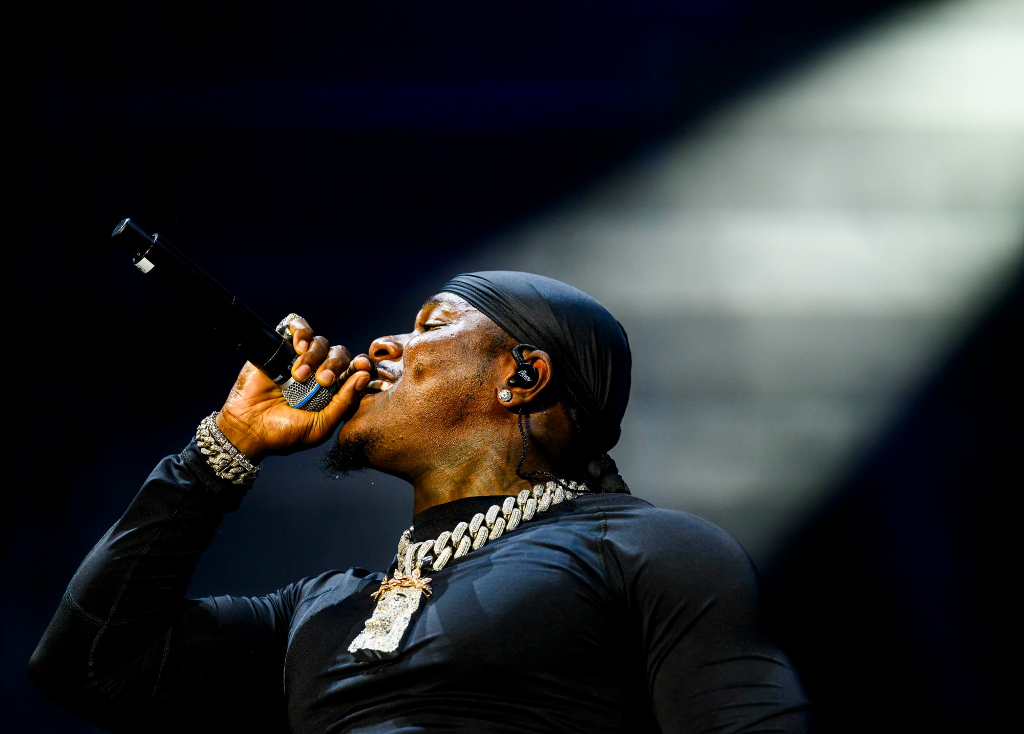 Rapper DaBaby performs in the crowd before rapper T.I. on Wednesday, Aug. 5, 2026, on Musikfest's Wind Creek Steel Stage at PNC Plaza in Bethlehem. Musikfest runs through Aug. 9. (April Gamiz/The Morning Call)