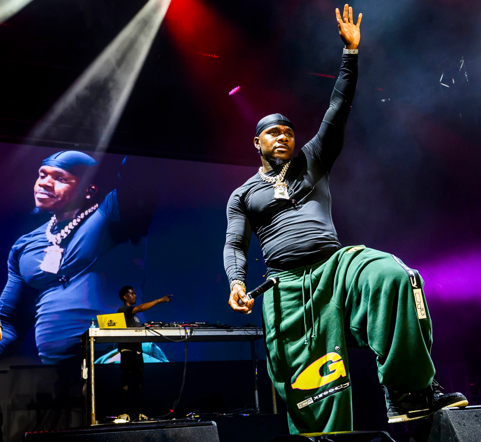 Rapper DaBaby performs in the crowd before rapper T.I. on Wednesday, Aug. 5, 2026, on Musikfest's Wind Creek Steel Stage at PNC Plaza in Bethlehem. Musikfest runs through Aug. 9. (April Gamiz/The Morning Call)
