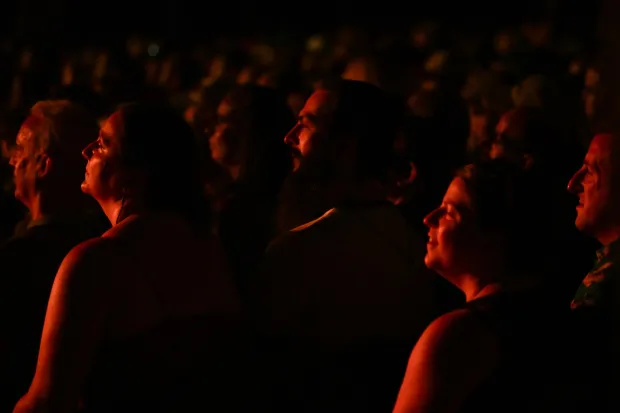 Festivalgoers watch Weird Al Yankovic headline a Musikfest show Tuesday, Aug. 4, 2026, on the Wind Creek Steel Stage at PNC Plaza in Bethlehem. (Jon Chiu/The Morning Call)