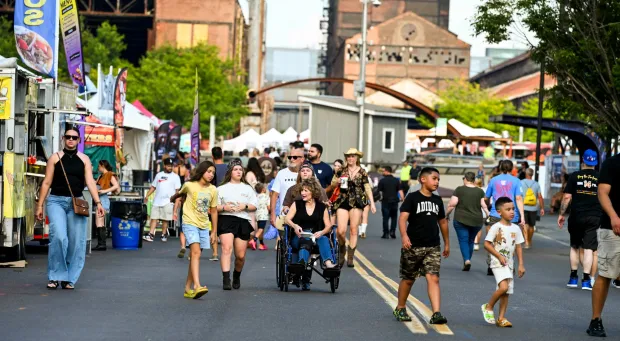 People enjoy Musikfest on Thursday, Aug. 6. 2026, in Bethlehem. The annual festival runs through Aug. 9. (April Gamiz/The Morning Call)