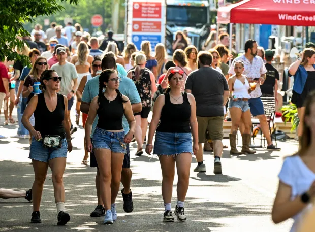People enjoy Musikfest on Thursday, Aug. 6. 2026, in Bethlehem. The annual festival runs through Aug. 9. (April Gamiz/The Morning Call)