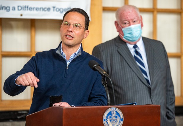 Pennsylvania Attorney General Josh Shapiro speaks about funding from the recently announced $26 billion nationwide opioid settlement during a news conference Monday, Nov. 29, 2021, at Pyramid Healthcare's Lehigh Valley Women's Residential Treatment Center in Catasauqua. Lehigh County District Attorney Jim Martin was in attendance. (April Gamiz/The Morning Call0