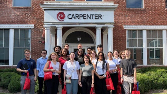 Engineering Ahead students pose in front of Carpenter Technology, in Reading, PA
