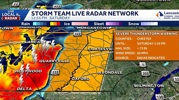 Severe Thunderstorm Warning for Lancaster County and Southeastern York County until 1:30 p.m.