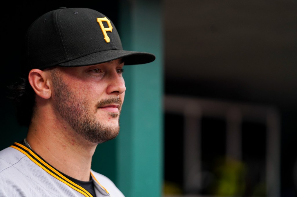 Paul Skenes #30 of the Pittsburgh Pirates looks on during the game between the Pittsburgh Pirates and the Cincinnati Reds at Great American Ball Park on Friday, July 31, 2026 in Cincinnati, Ohio.